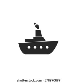 Steamship Black Flat Icon On White Background. Ship Icon. 