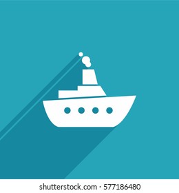 Steamship Flat Icon On Blue Background. Ship Icon. 