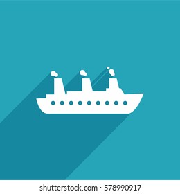 Steamship flat icon on blue background. Ship icon. 