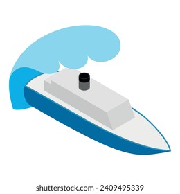 Steamship icon isometric vector. Big wave covers paddle steamer icon. Steamboat, water transport