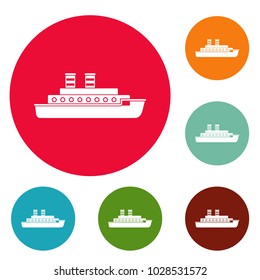 Steamship icons circle set vector isolated on white background