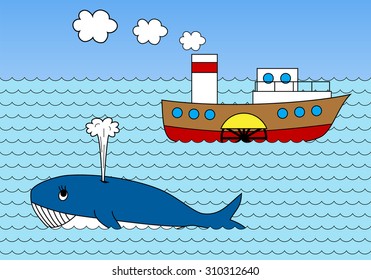 Steamship on sea