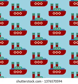 Steamship pattern seamless  cartoon style . Ship background. Vector Baby Fabric Texture