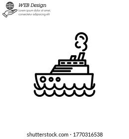 Steamship, steamboat, Cruise sea ship icon thin line, linear, outline. Simple sign, logo.