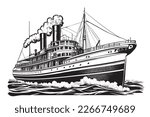 Steamship vintage hand drawn sketch Vector illustration transport