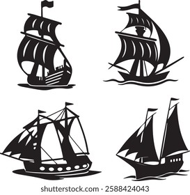 Steamships and Sailing ship,, isolated