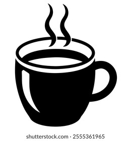 Steamy Coffee Cup Icon on Black and White Vector Backgrounds