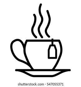 Steamy Tea Cup with teabag label Thin Line Linear Icon. Vector illustration