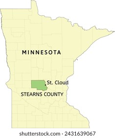 Stearns County and city of St. Cloud location on Minnesota state map