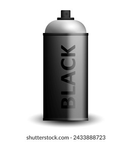 Steel aerosol can with black paint isolated on a white background.