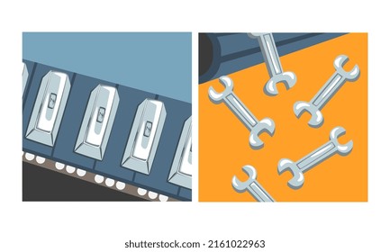 Steel and alloys production conveyor. Metallurgical industry, steel and alloys production vector illustration