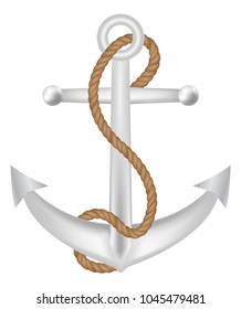 steel anchor with brown rope logo isolated