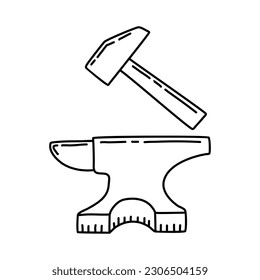 Stahl Anvil Doodle, Schmiedewerkstatt. Kunststil-Vektorgrafik der Linie.