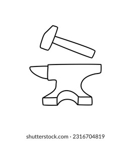 Stahl Anvil Doodle, Schmiedewerkstatt. Kunststil-Vektorgrafik der Linie.