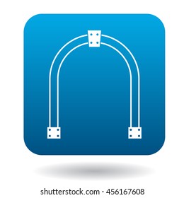 Steel arch icon in simple style in blue square. Construction and interiors symbol
