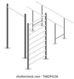 Steel bar for pull-ups, isolated on white background. Element of design of sports equipment and playground. 3d isometric style, vector illustration.