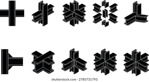 Steel beam connections structural engineering I beam joints collection for construction blueprints and architectural diagrams on transparent