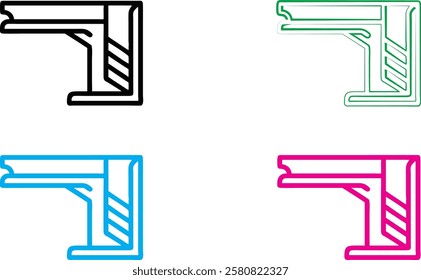 Steel beam cross-section, architectural blueprint style, minimalist line drawing, isometric view, multi-colored variations, industrial design, structural engineering, simplified geometric shapes, tech