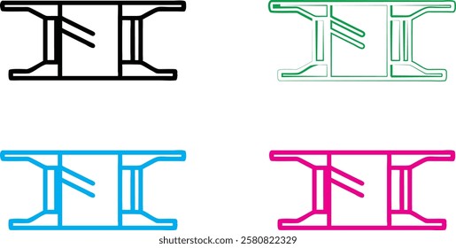 Steel beam cross-section, architectural blueprint style, minimalist line drawing, isometric view, multi-colored variations, industrial design, structural engineering, simplified geometric shapes, tech