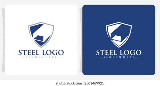 Steel beam, factory metal industrial girder cutout logo design for production