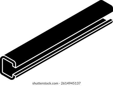 steel beam icon with a c-shape cross-section isometric view in flat glyph style