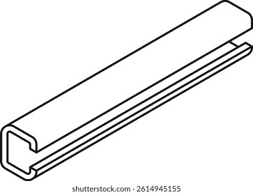 Steel beam icon with a c-shape cross-section isometric view in thin line style