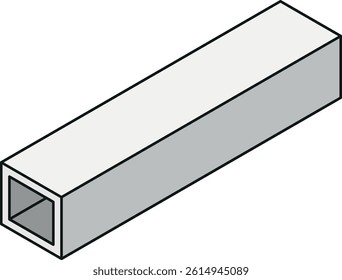 Steel beam icon with a rectangle cross-section isometric view in color line style