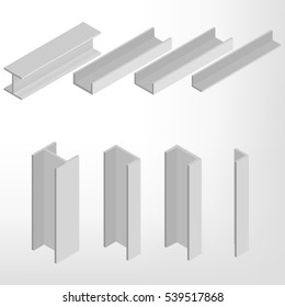 Steel beam isolated on white background. Design elements for the construction and reconstruction. Flat 3D isometric style, vector illustration.