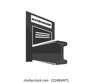 Steel beam, Shelf with structural materials on the shelves in the building warehouse.  logo design. Part of storage and shipping system vector design and illustration.
