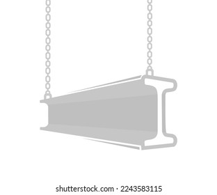 Steel beam, straight metal industrial girder pieces hanging on chain logo design.  Flange beam, lifting iron balk. Metal products, metal industry. Steel fabrication vector design and illustration.

