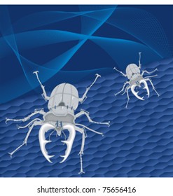 steel beetles on abstract blue background