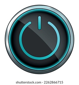 Steel black power button with blue backlight