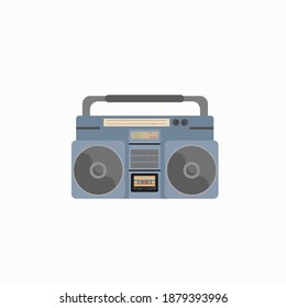 
Steel boombox with buttons and cassette inside for retro music playback