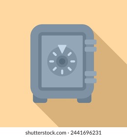 Steel box safe money icon flat vector. Finance store safety. Closed fixed door