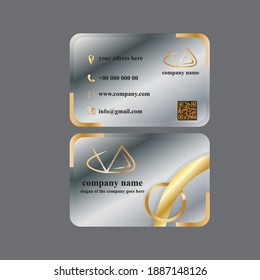Steel business card with gold corner and logo