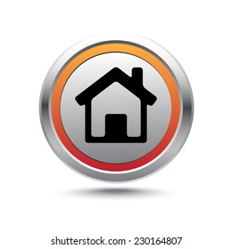 Steel button home vector icon 
