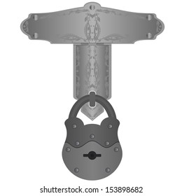 Steel canopy with a decorative pattern and padlock. The illustration on a white background.