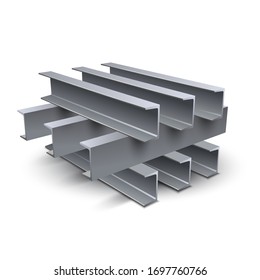 Steel C-beam. Design elements for the construction and reconstruction. Steel materials, construction supplies. Realistic vector illustration isolated on white background.