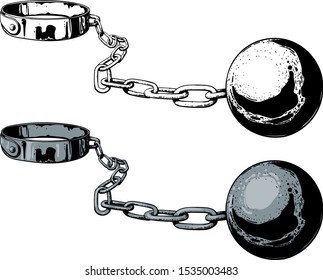 Steel Chain With A Ball With Shackle Color And Black On A White Background