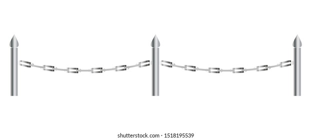 steel chain hanging on steel poles on a white background, hedge