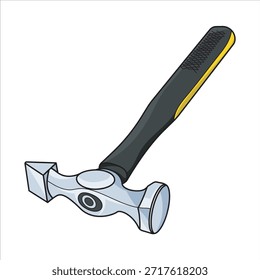 Arte vectorial de martillo de astillado de acero con agarre de goma texturizada para un máximo confort durante la soldadura y la fabricación de metal. Con un extremo afilado y puntiagudo y una cabeza plana para la eliminación de escoria. Un gráfico esencial para el mantenimiento industrial y talleres de soldadura profesionales.