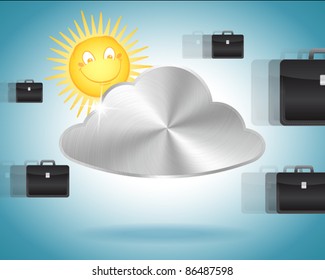 steel cloud with floating briefcase