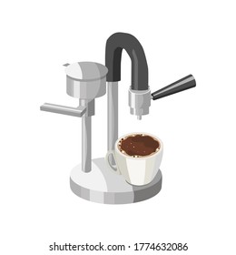 Steel Coffee maker in minimalistic style. Silver color and Original design. Coffee machine for home kitchen. Vector illustration EPS 10 Isolated on white background.