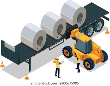 Steel coil loading operation with telehandler