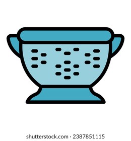 Steel colander icon outline vector. Cooking sieve. Bowl filter color flat