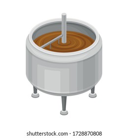 Steel Container with Chocolate Mass Mixing Process Vector Illustration