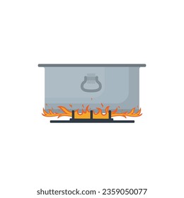 steel cooking pot, daig, handi, daigchi, on gas burner flat vector illustraion