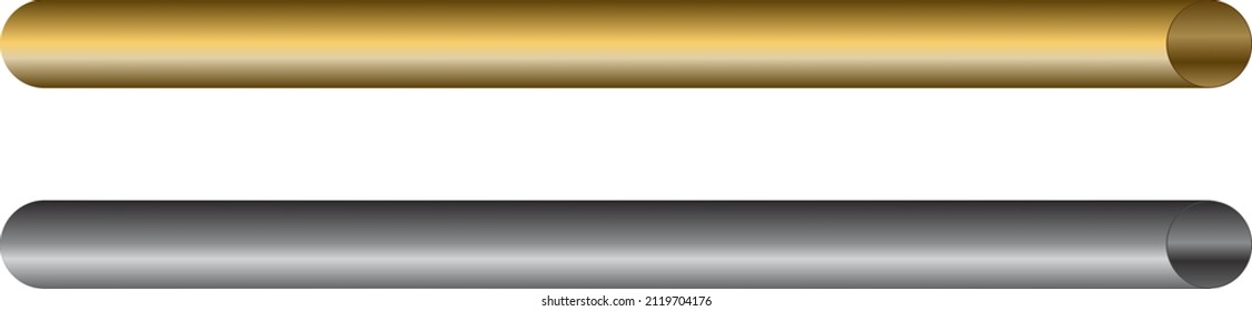 Steel and copper pipes. Construction material. Polished metal texture. Silver gradient. Vector illustration.