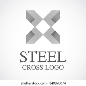 Steel cross of metallic abstract vector and logo design or template strong business icon of company identity symbol concept