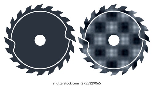Steel cutting tool icons, sharp metal saw teeth, industrial carpentry hardware symbols